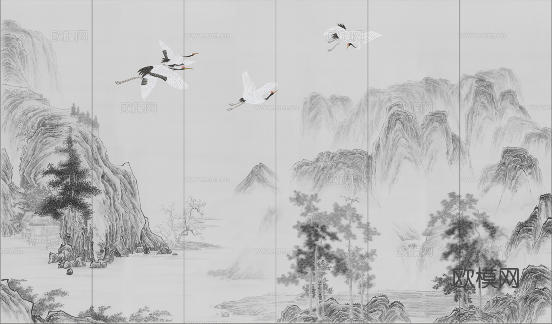 中式山水壁画壁纸  新中式山水壁纸壁画装饰画