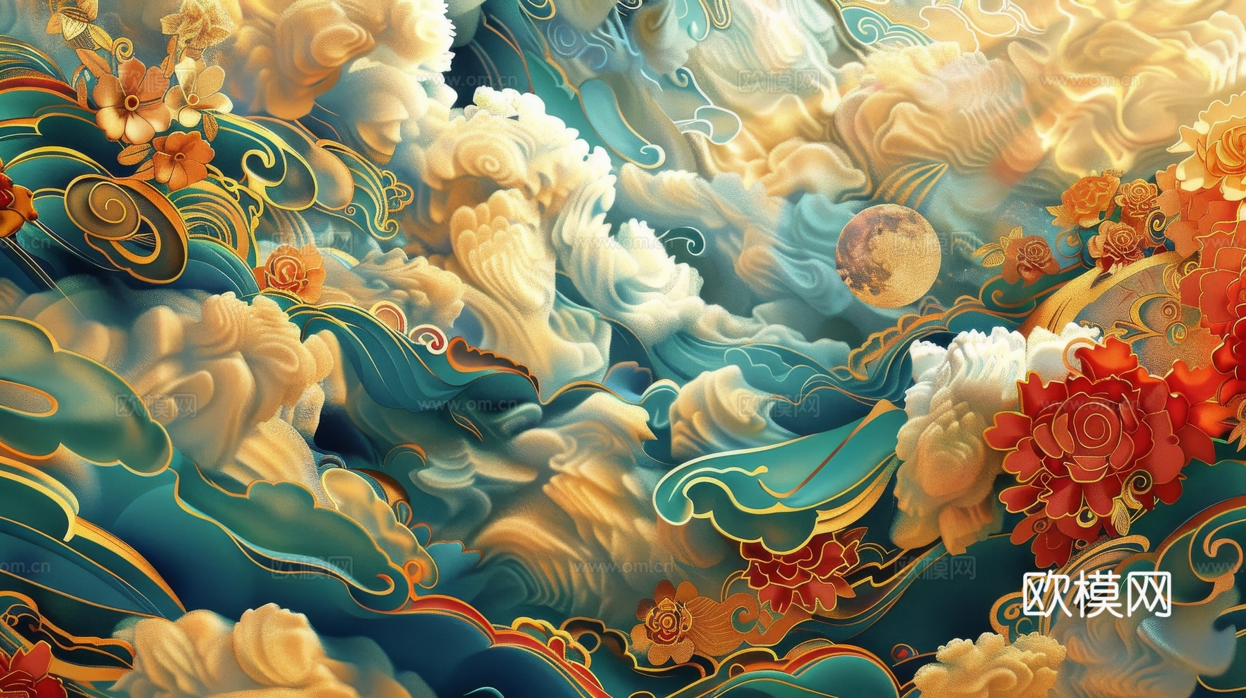 中式祥云壁纸壁画