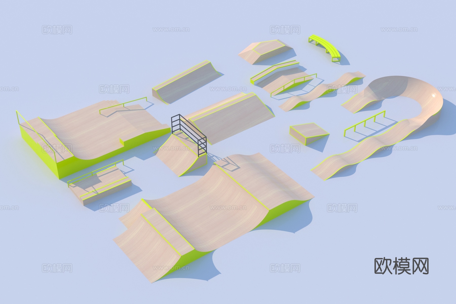 现代滑板器材组合3d模型