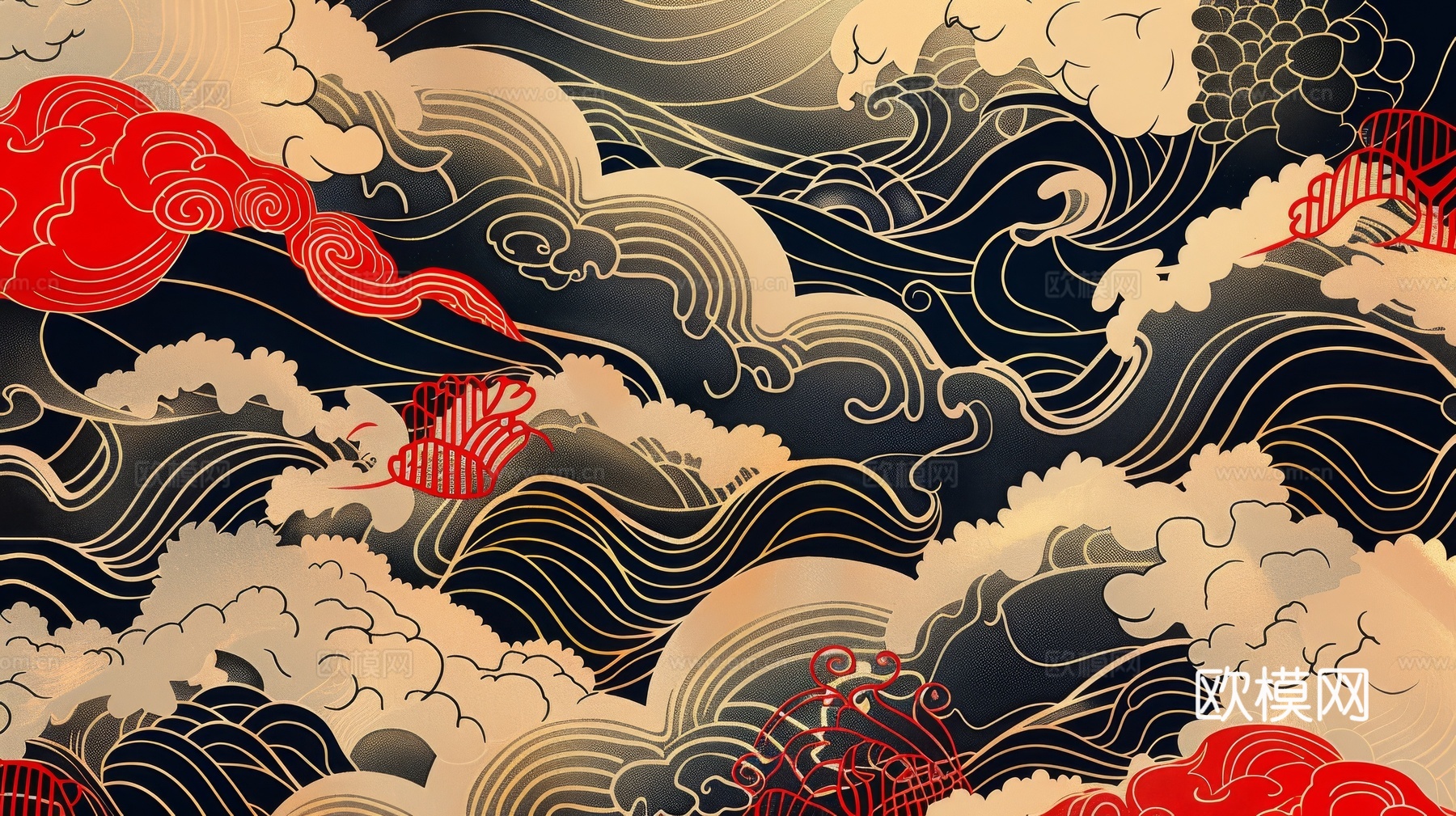 中式祥云壁纸壁画