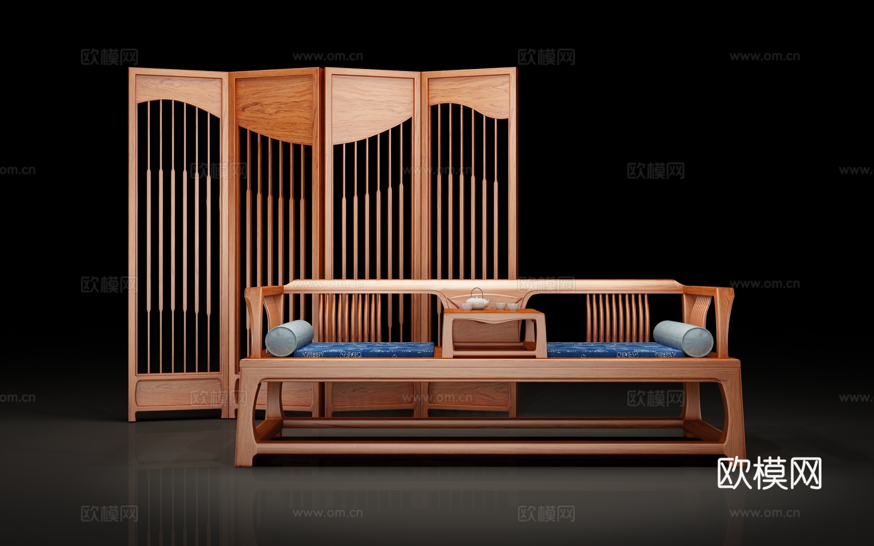 新中式屏风罗汉床3d模型