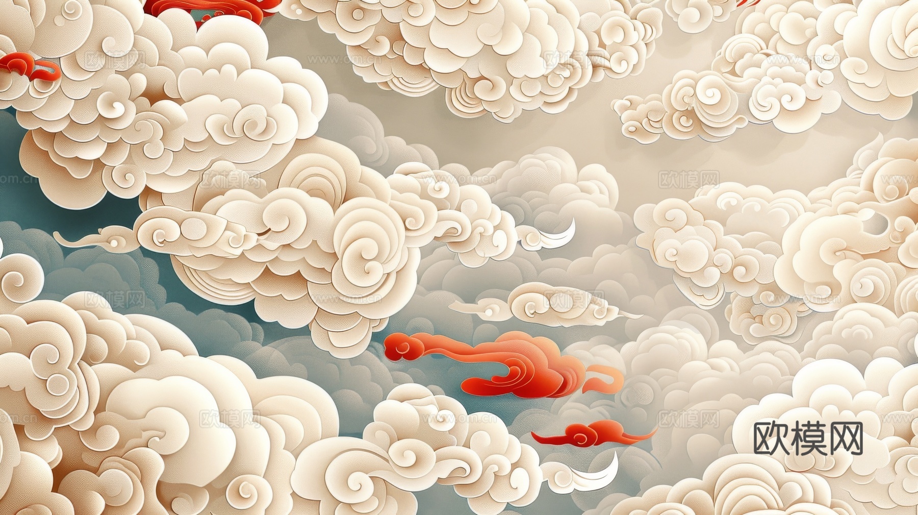 中式祥云壁纸壁画