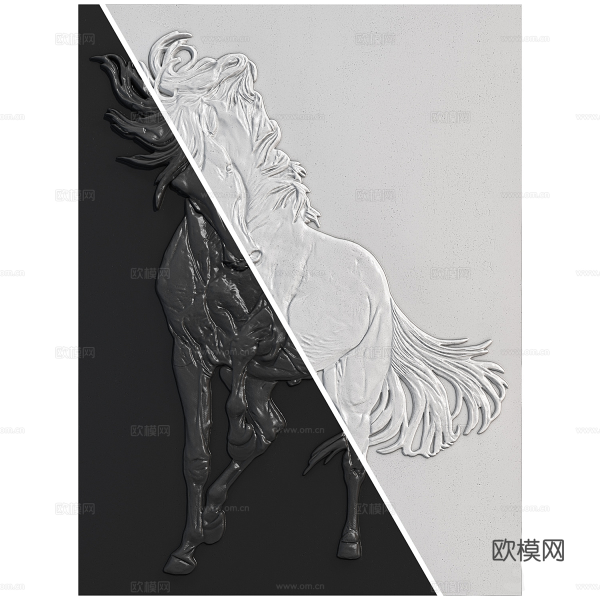 新中式骏马浅浮雕挂件3d模型