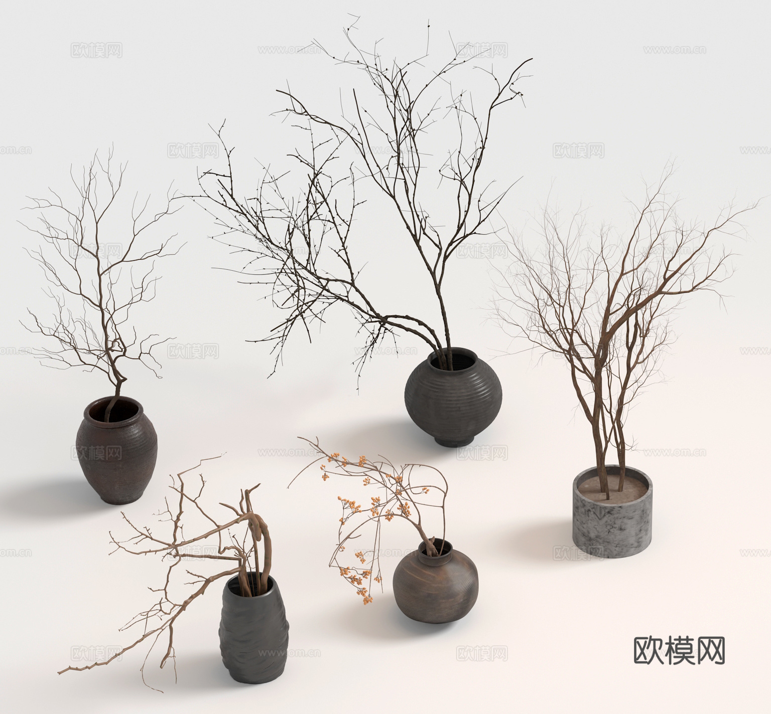 侘寂中古干枝盆景3d模型