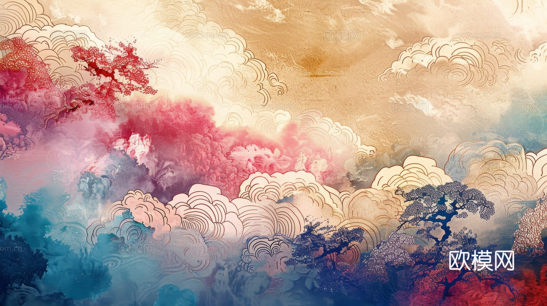 中式祥云壁纸壁画