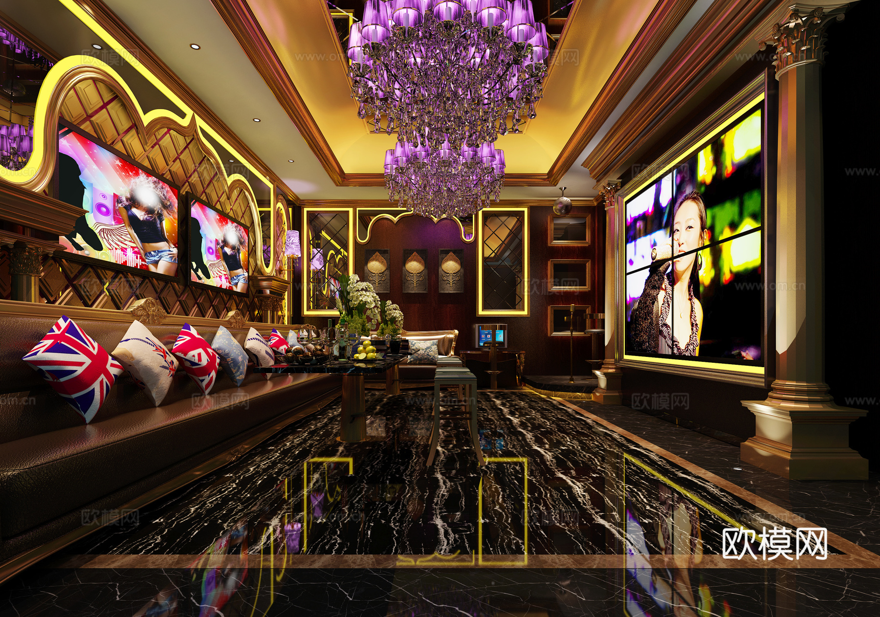 欧式 ktv包厢 吊灯 背景 沙发3d模型