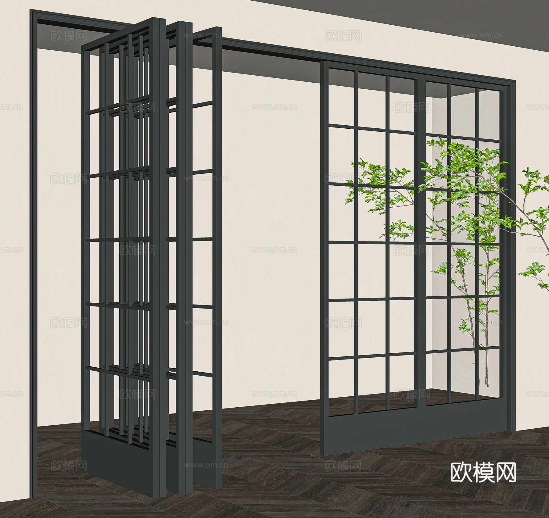 法式美式玻璃推拉门折叠门su模型