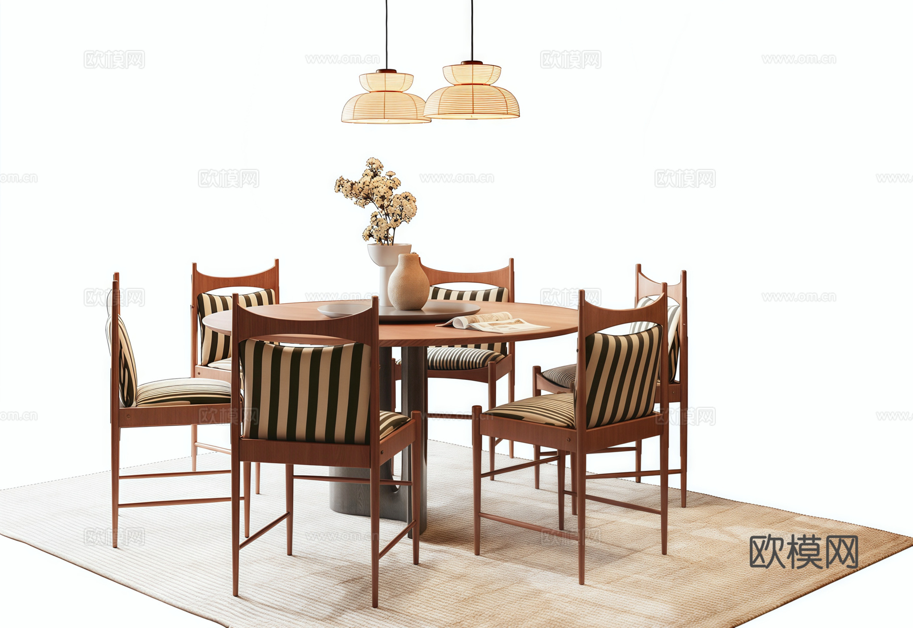 中古风餐桌椅su模型