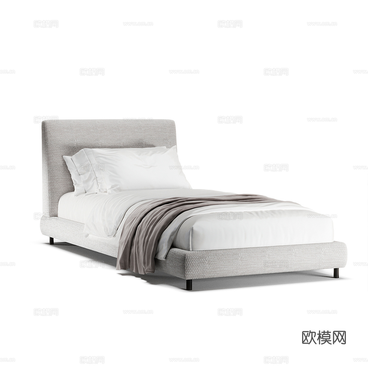 现代简约单人床 单人床 简约床 卧室床 抱枕3d模型