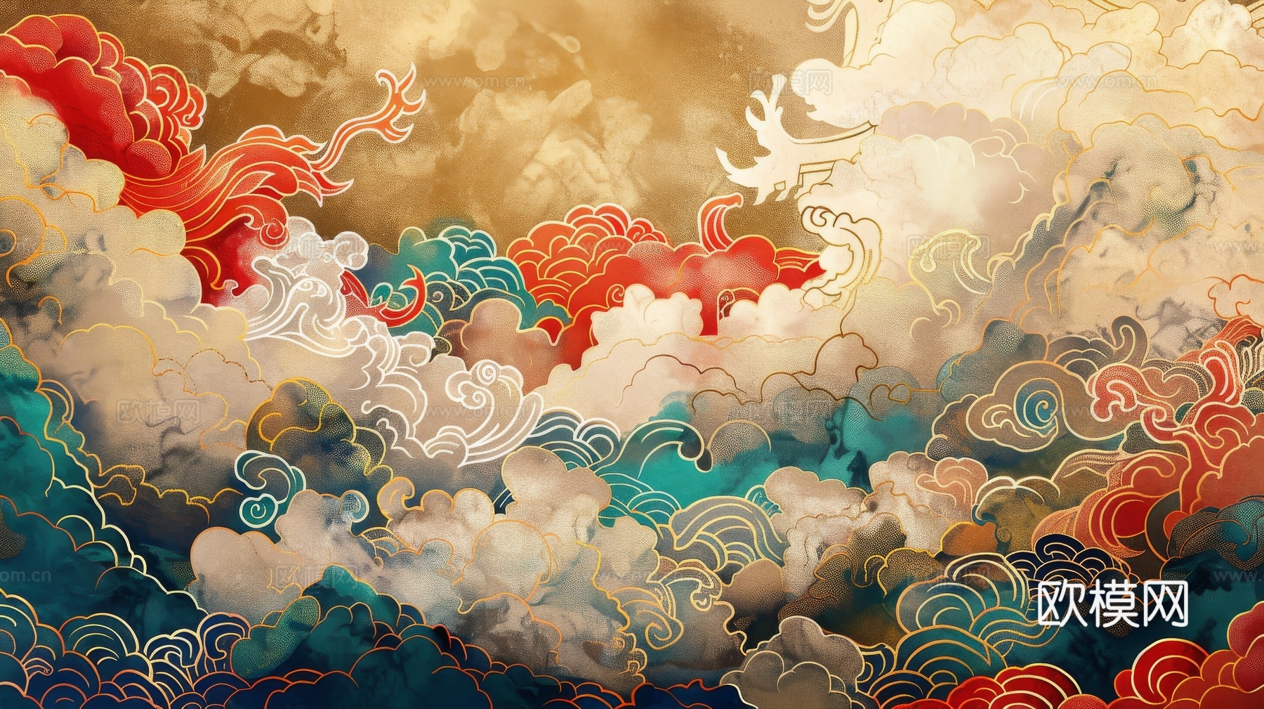 中式祥云壁纸壁画