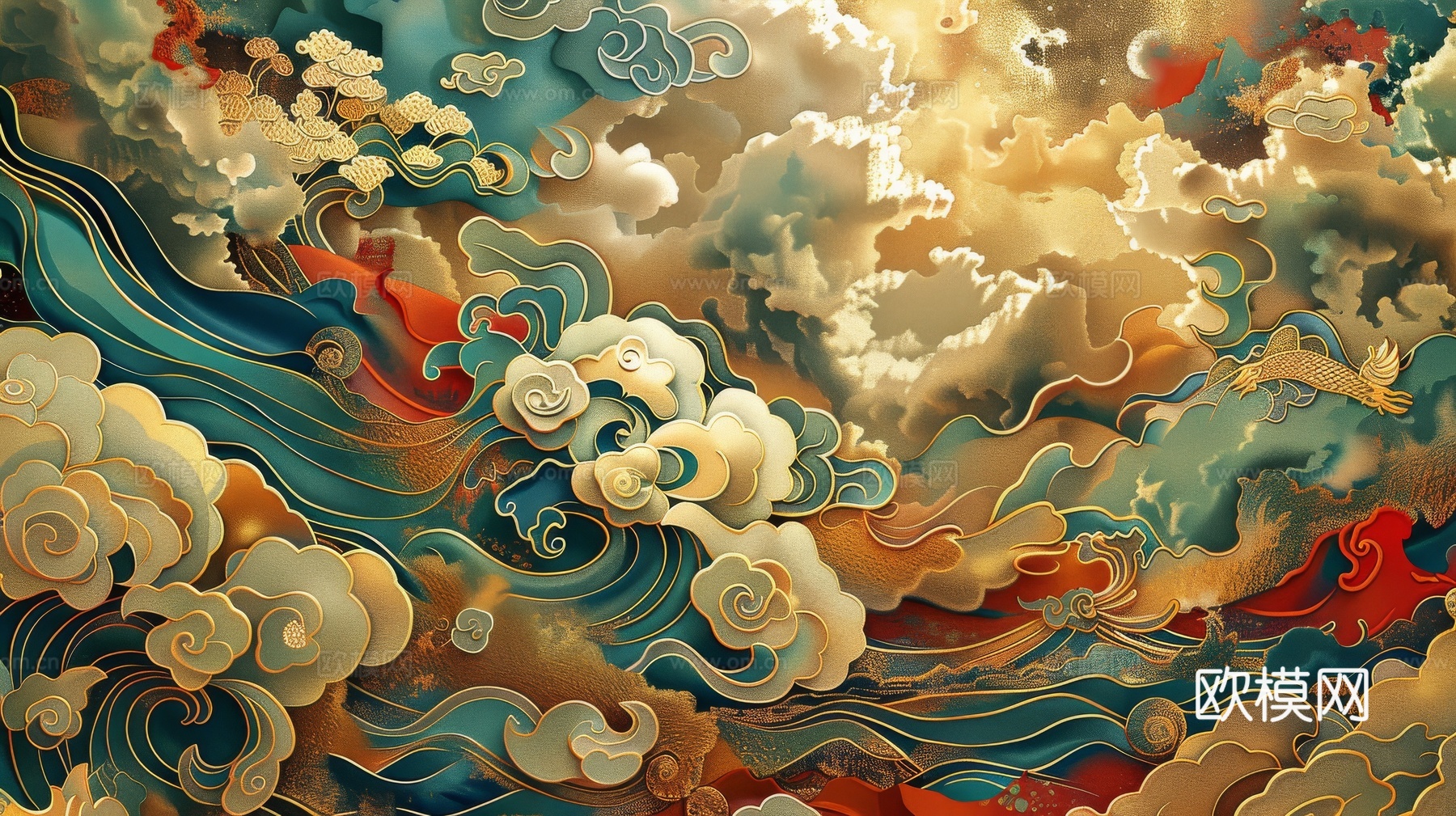 中式祥云壁纸壁画
