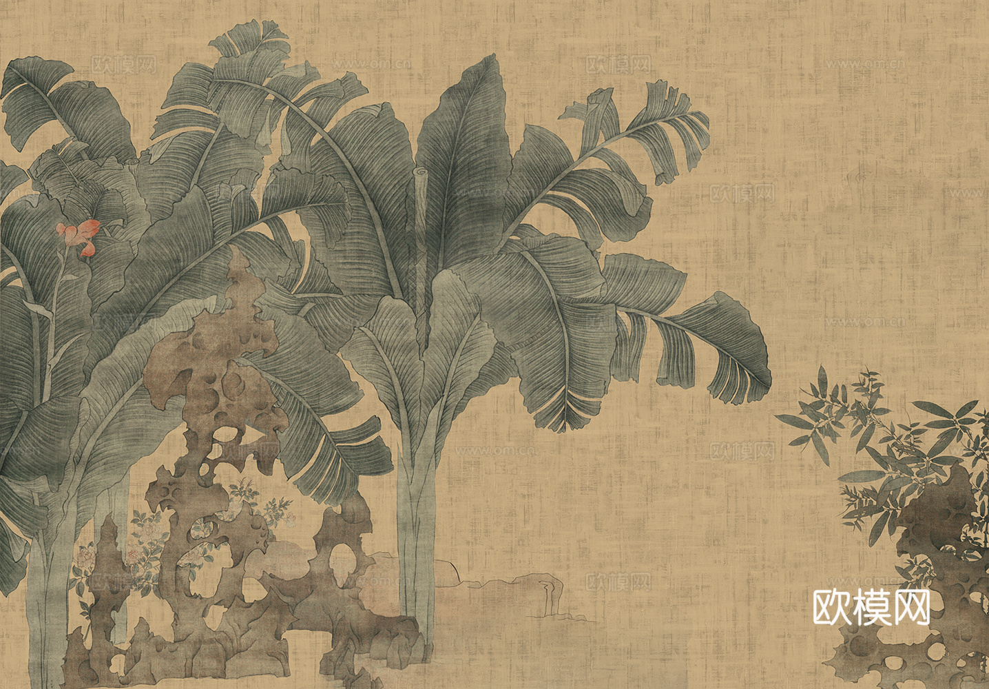 中式山水植物壁画壁纸