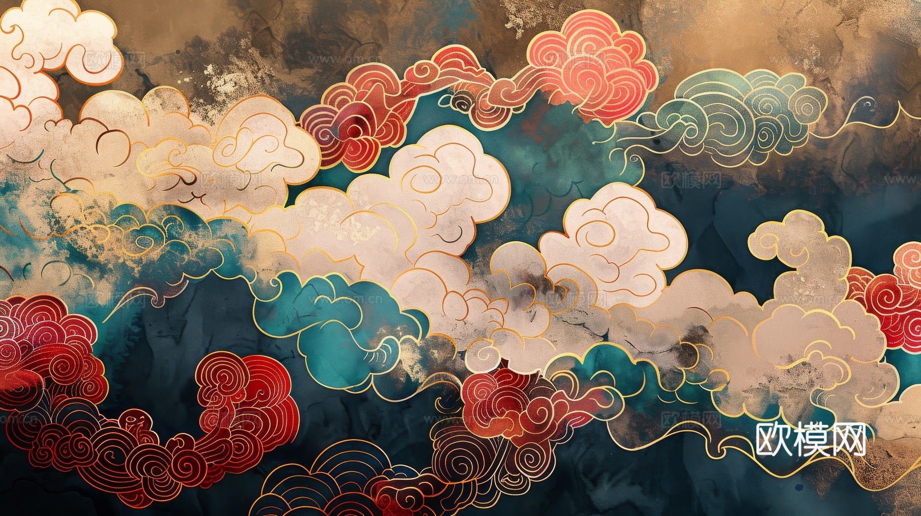 中式祥云壁纸壁画