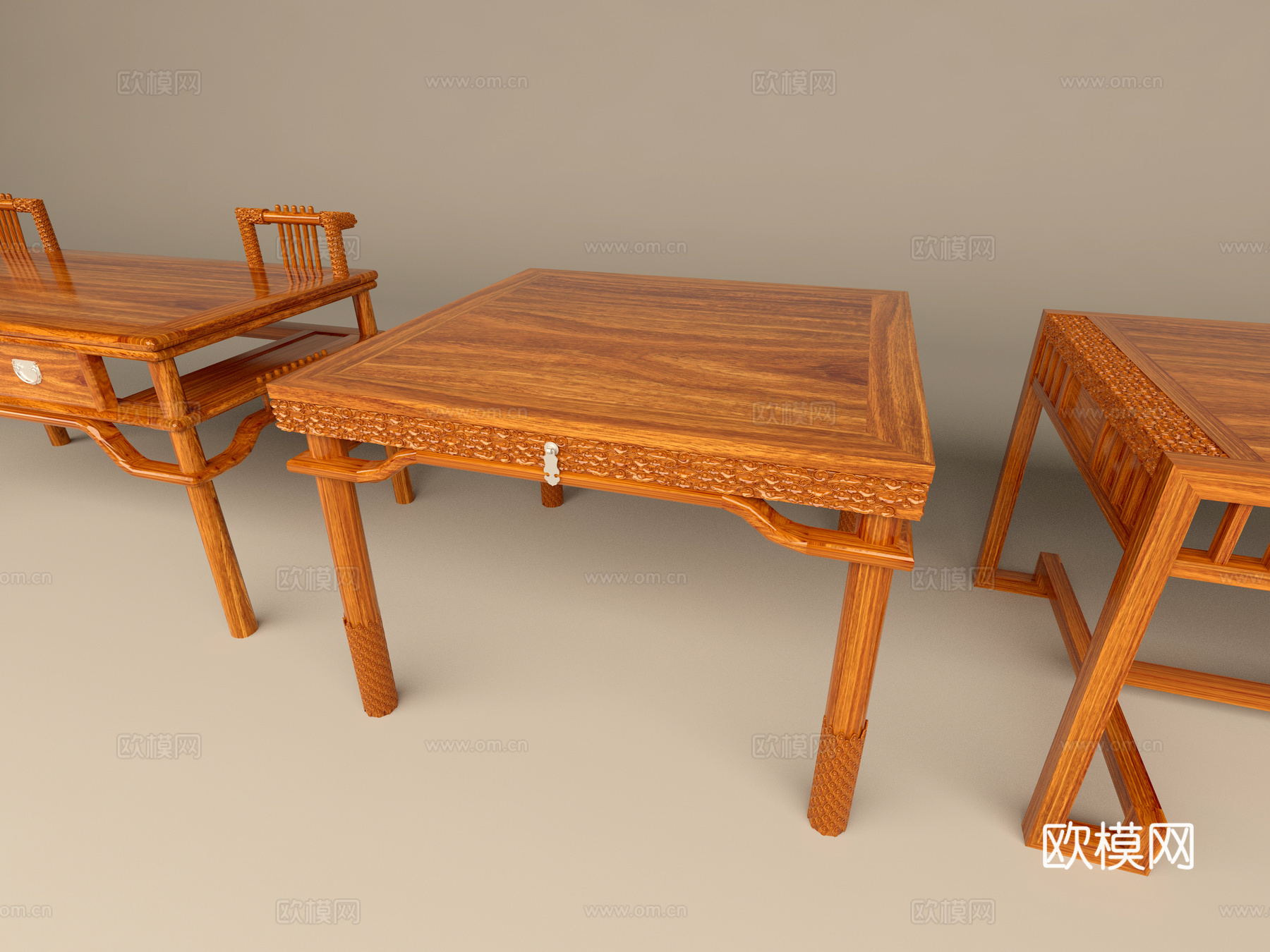 桌子 木桌 雕刻 云纹3d模型