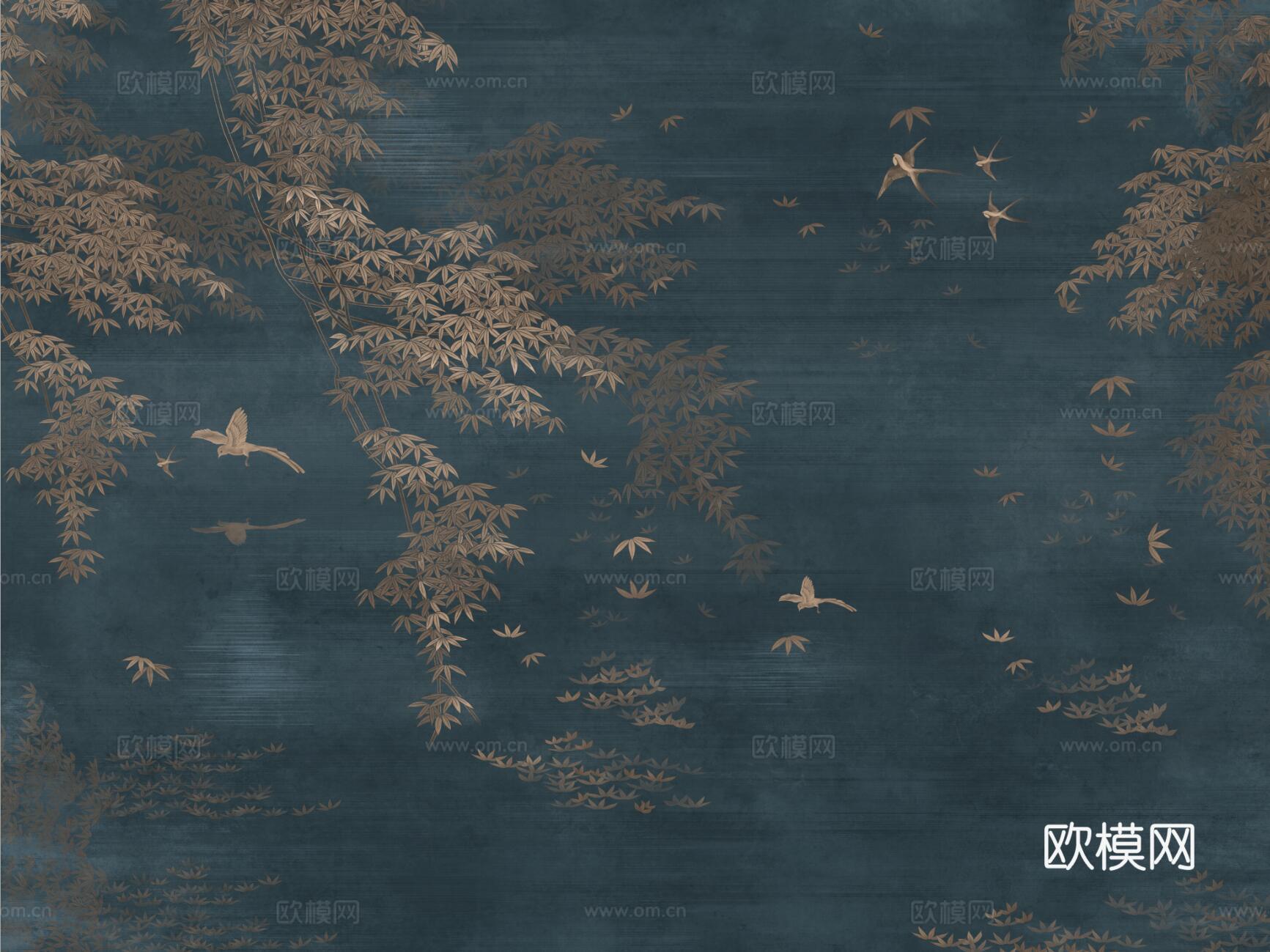 中式落叶意境壁纸壁画