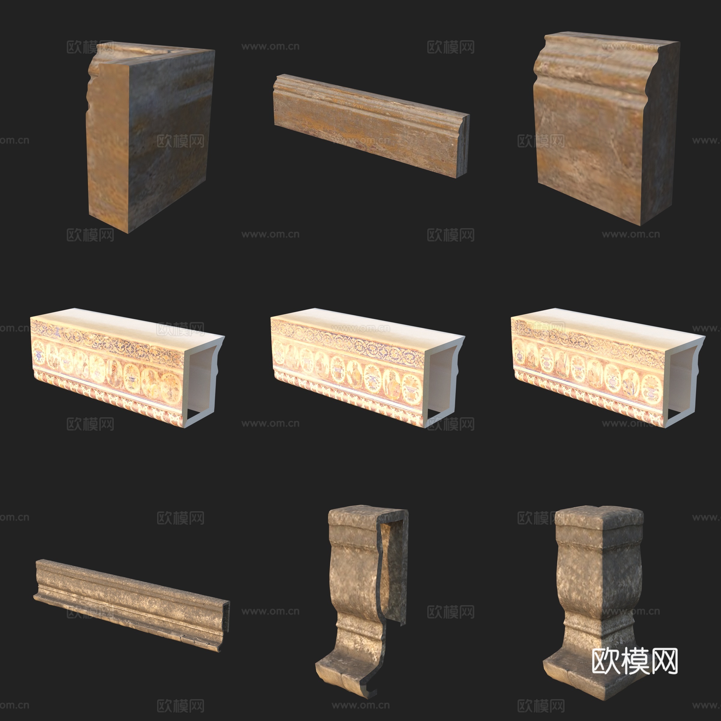 建筑构件踢脚线石膏线石柱3d模型