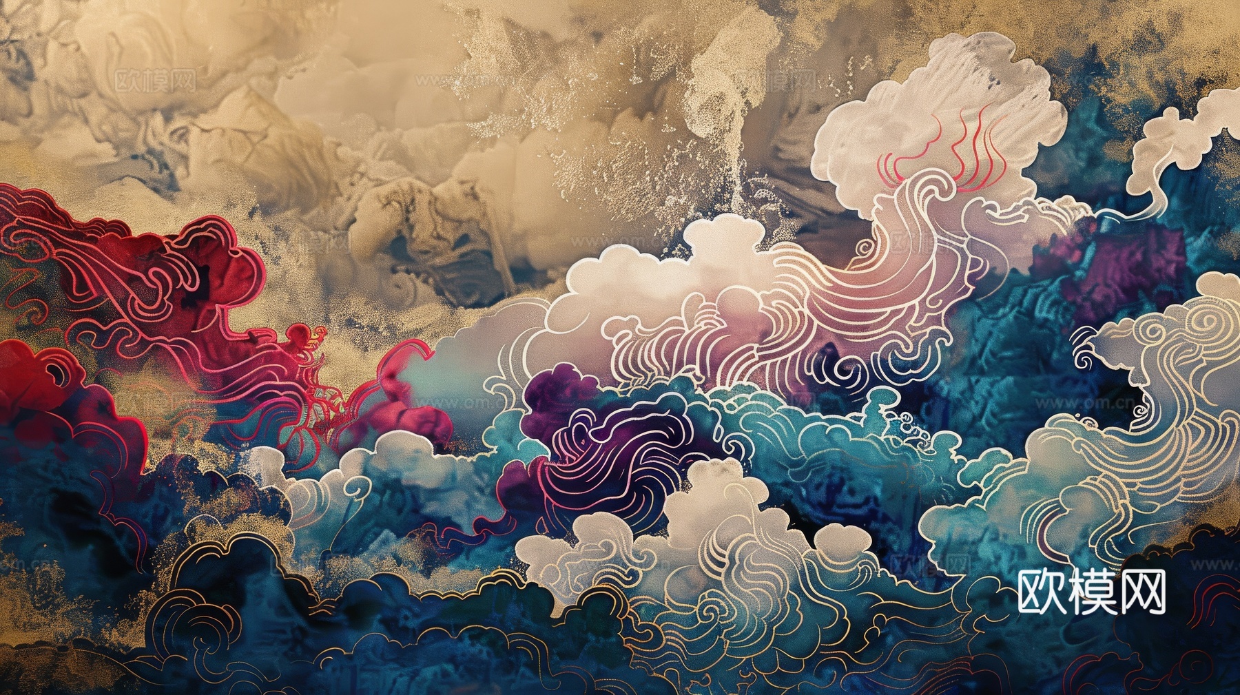 中式祥云壁纸壁画