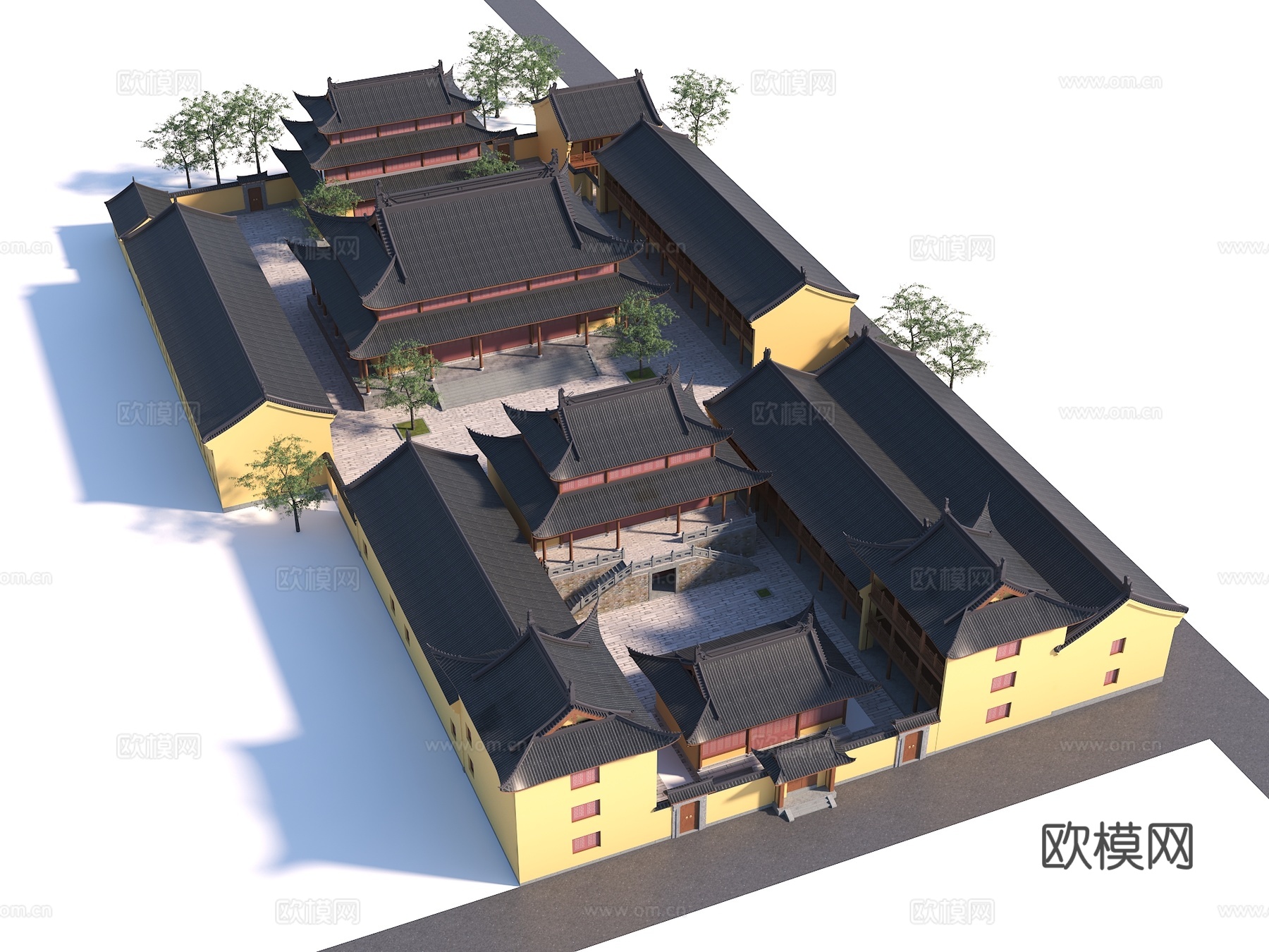 中式古建 寺庙 大殿 藏经楼 古庙3d模型