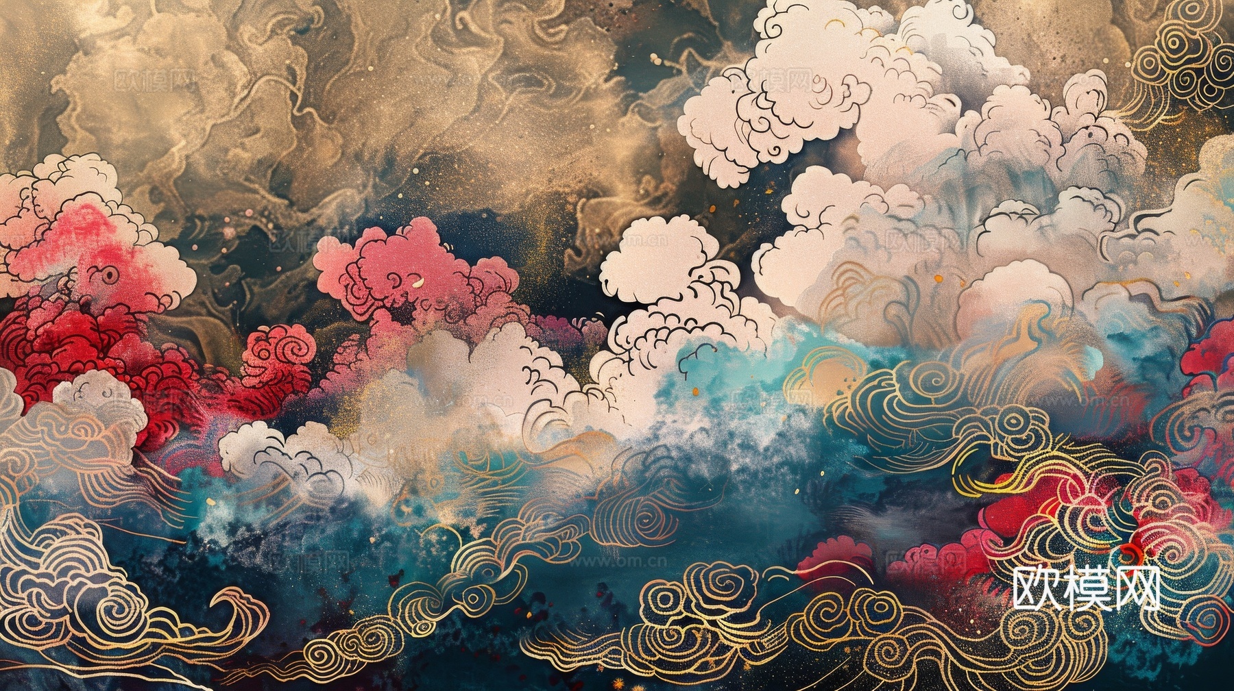 中式祥云壁纸壁画