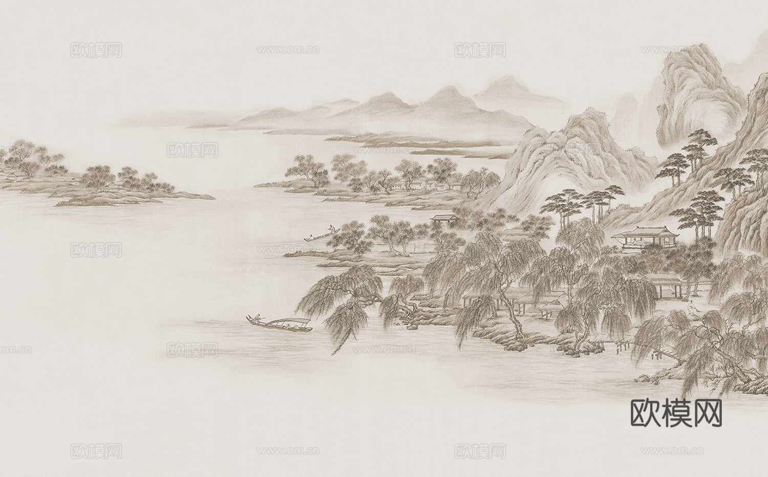 中式新中式山水意境壁纸壁画装饰画下载