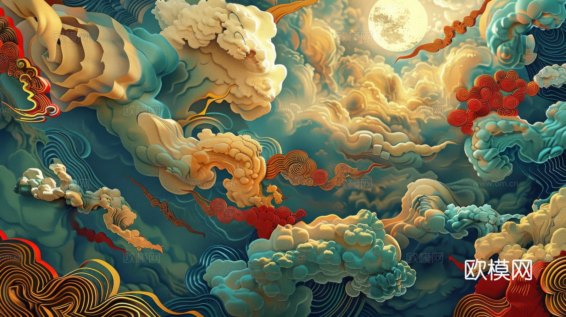 中式祥云壁纸壁画