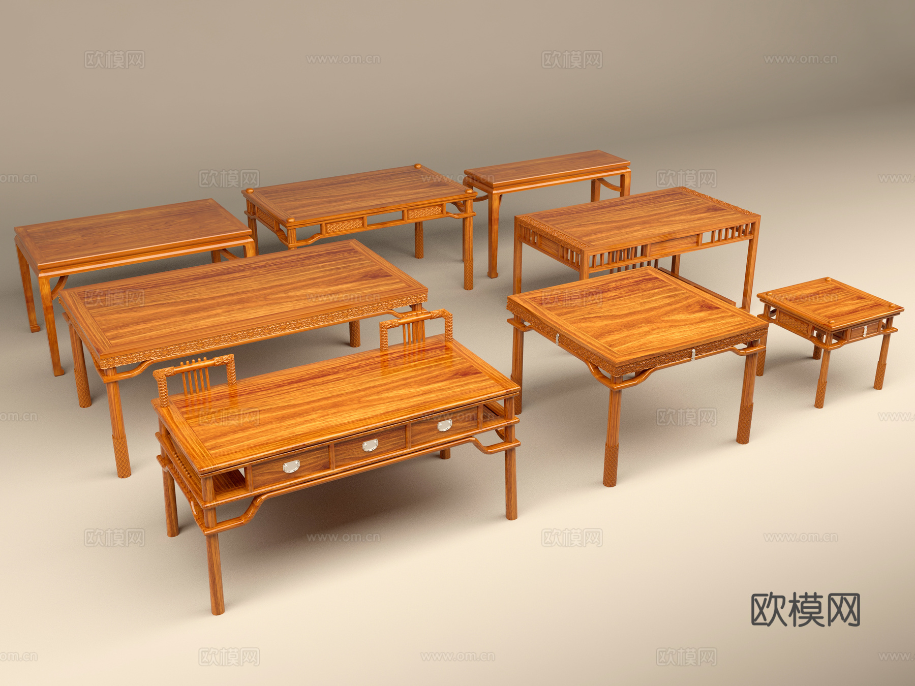 桌子 木桌 雕刻 云纹3d模型