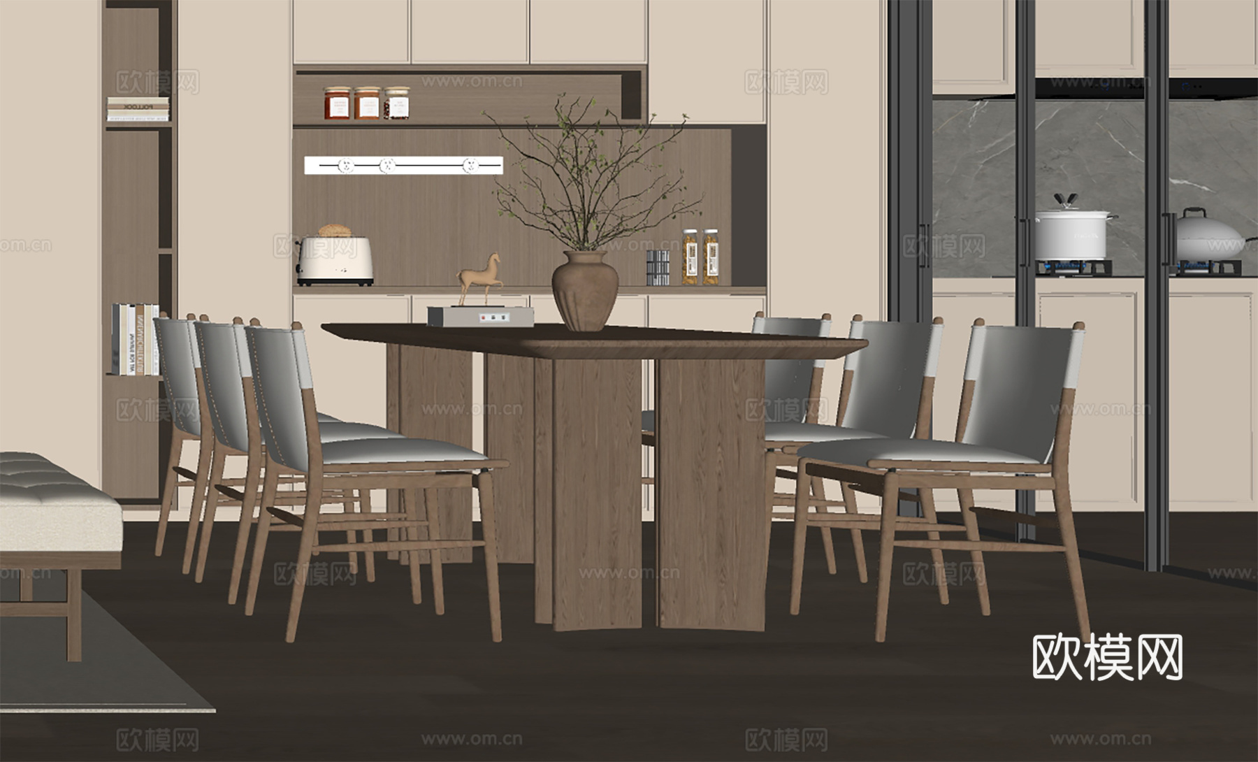 新中式餐桌椅组合su模型
