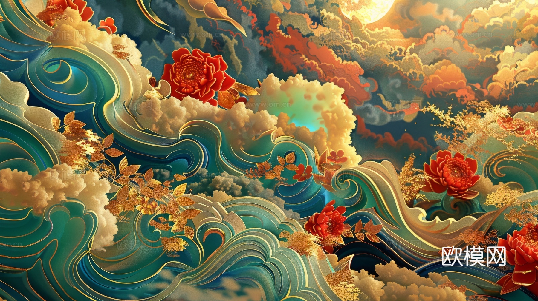 中式祥云壁纸壁画