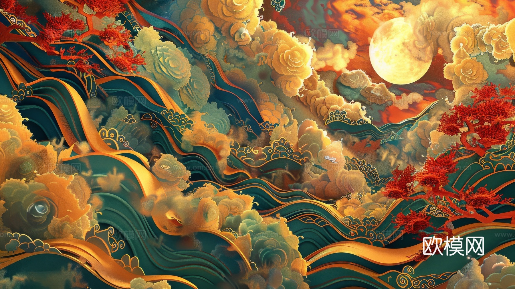 中式祥云壁纸壁画