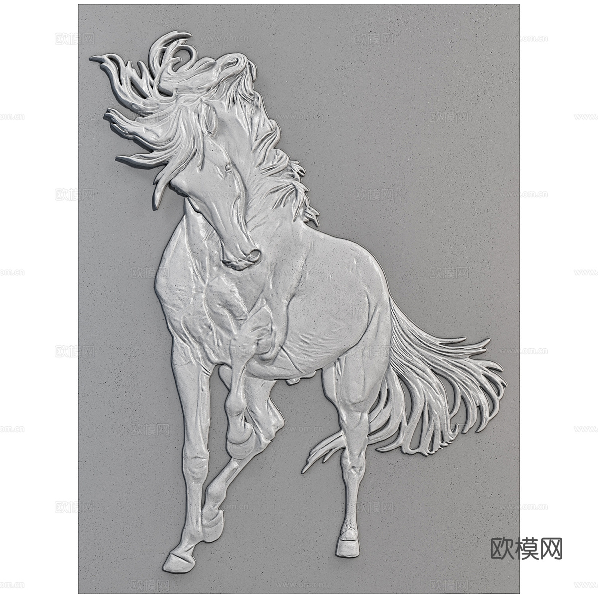新中式骏马浅浮雕挂件3d模型