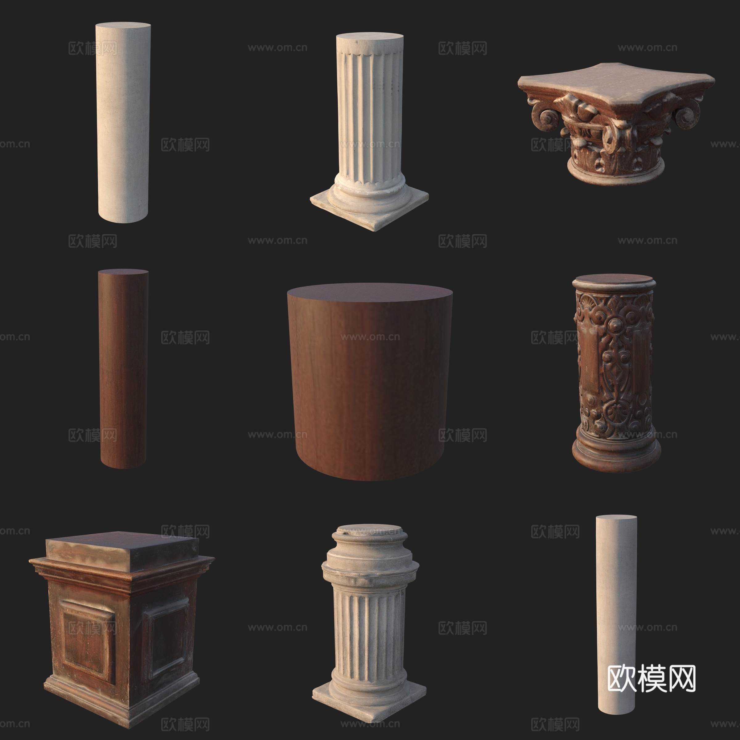 建筑构件柱子石柱3d模型