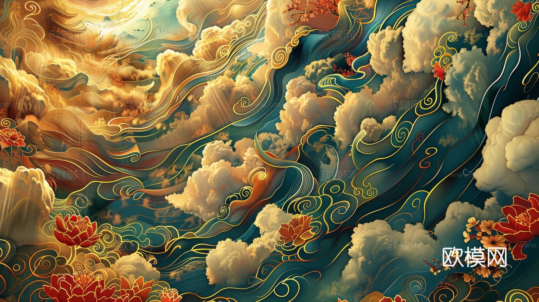 中式祥云壁纸壁画