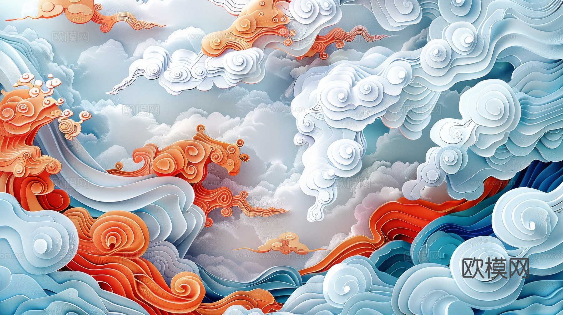 中式祥云壁纸壁画