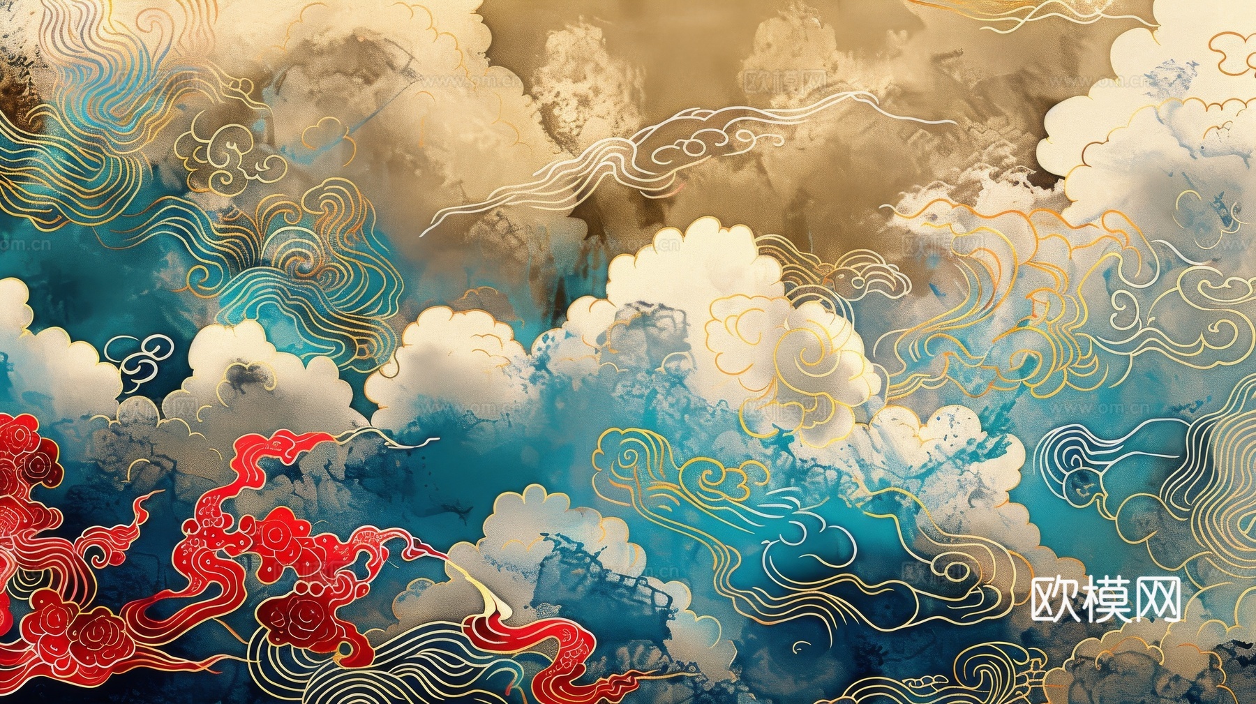 中式祥云壁纸壁画