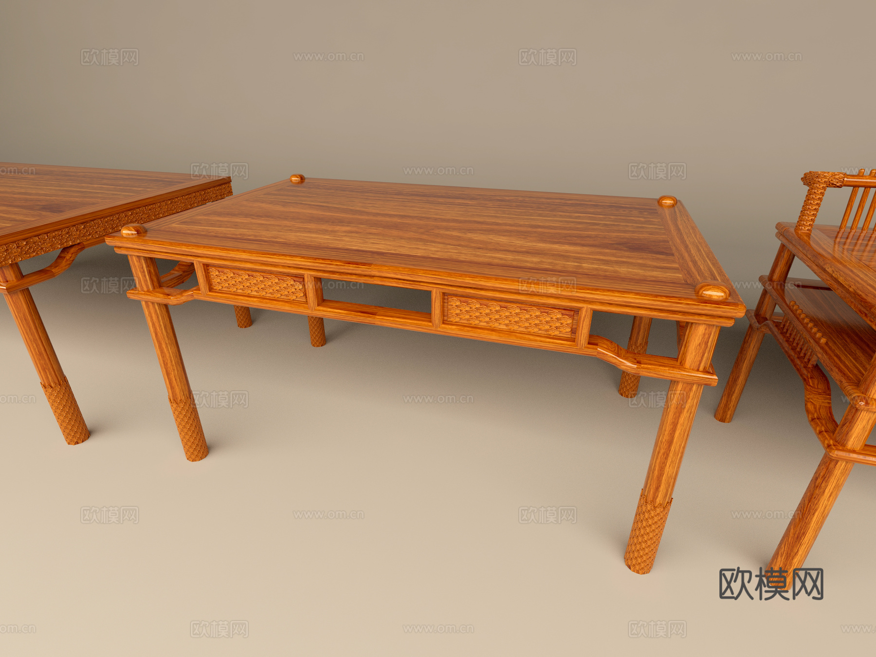 桌子 木桌 雕刻 云纹3d模型