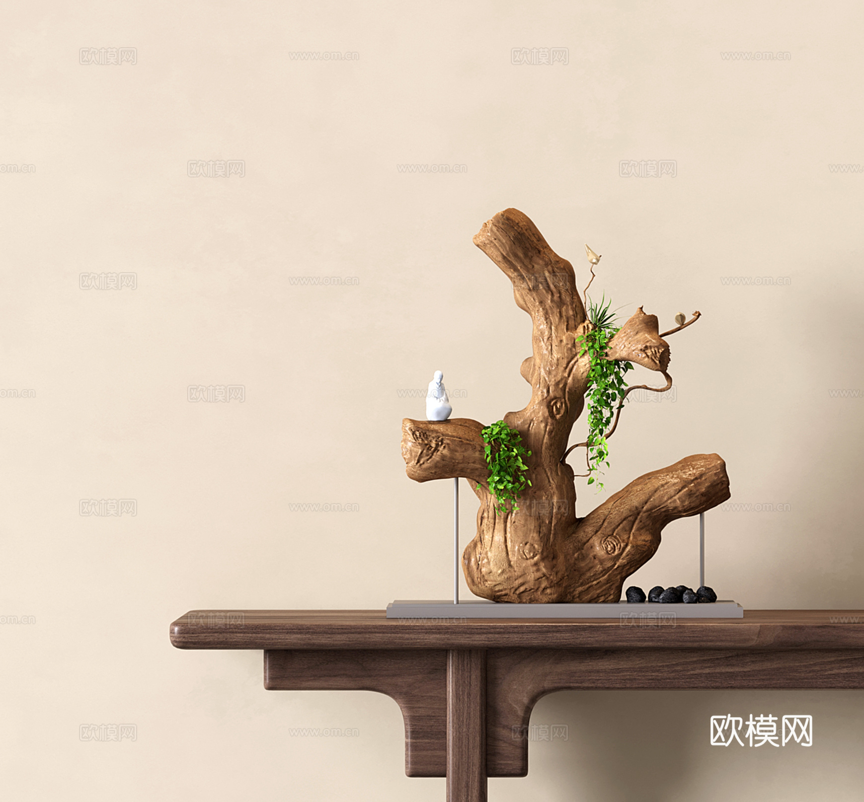 新中式根雕 干支 禅意摆件 景观小品 木质雕塑su模型