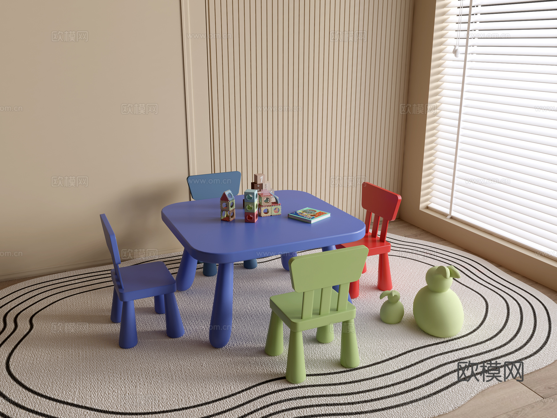 现代幼儿园桌椅 幼儿园玩具 儿童座椅组合 儿童手工桌 卡通桌3d模型