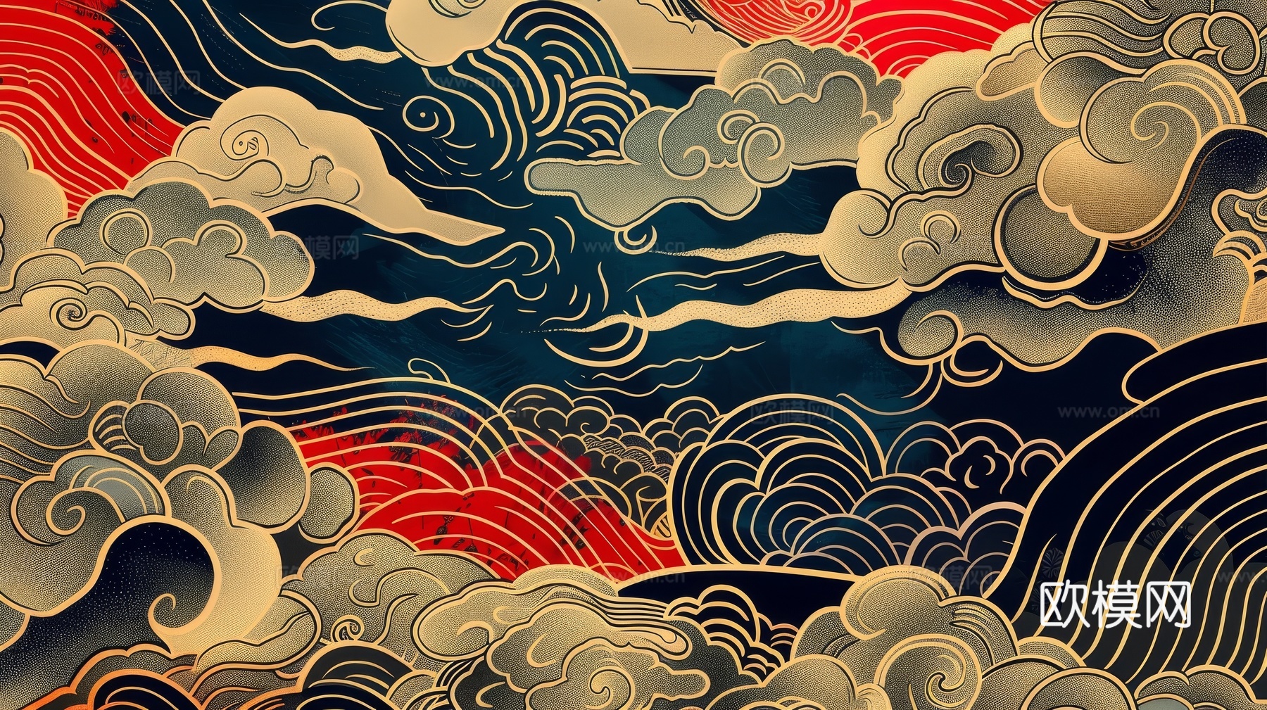 中式祥云壁纸壁画