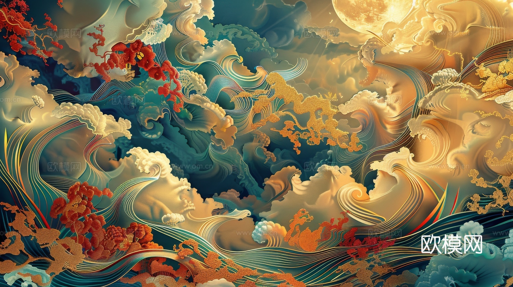 中式祥云壁纸壁画