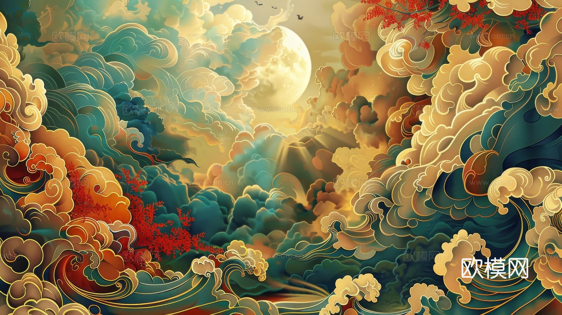 中式祥云壁纸壁画