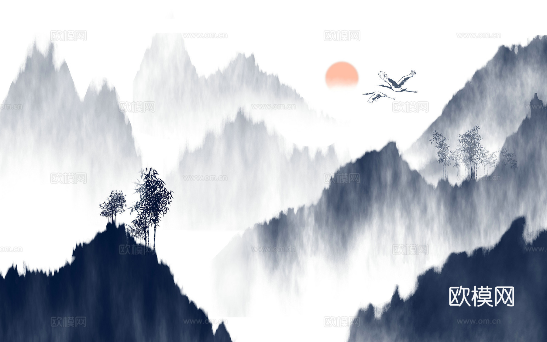 中式山水水墨意境壁纸壁画装饰画