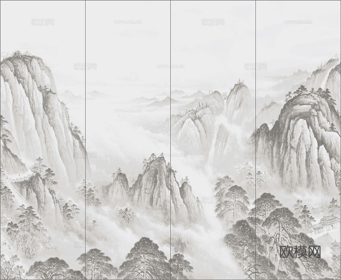 中式新中式山水意境壁纸壁画装饰画