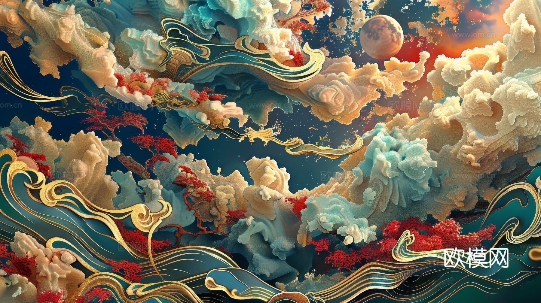 中式祥云壁纸壁画