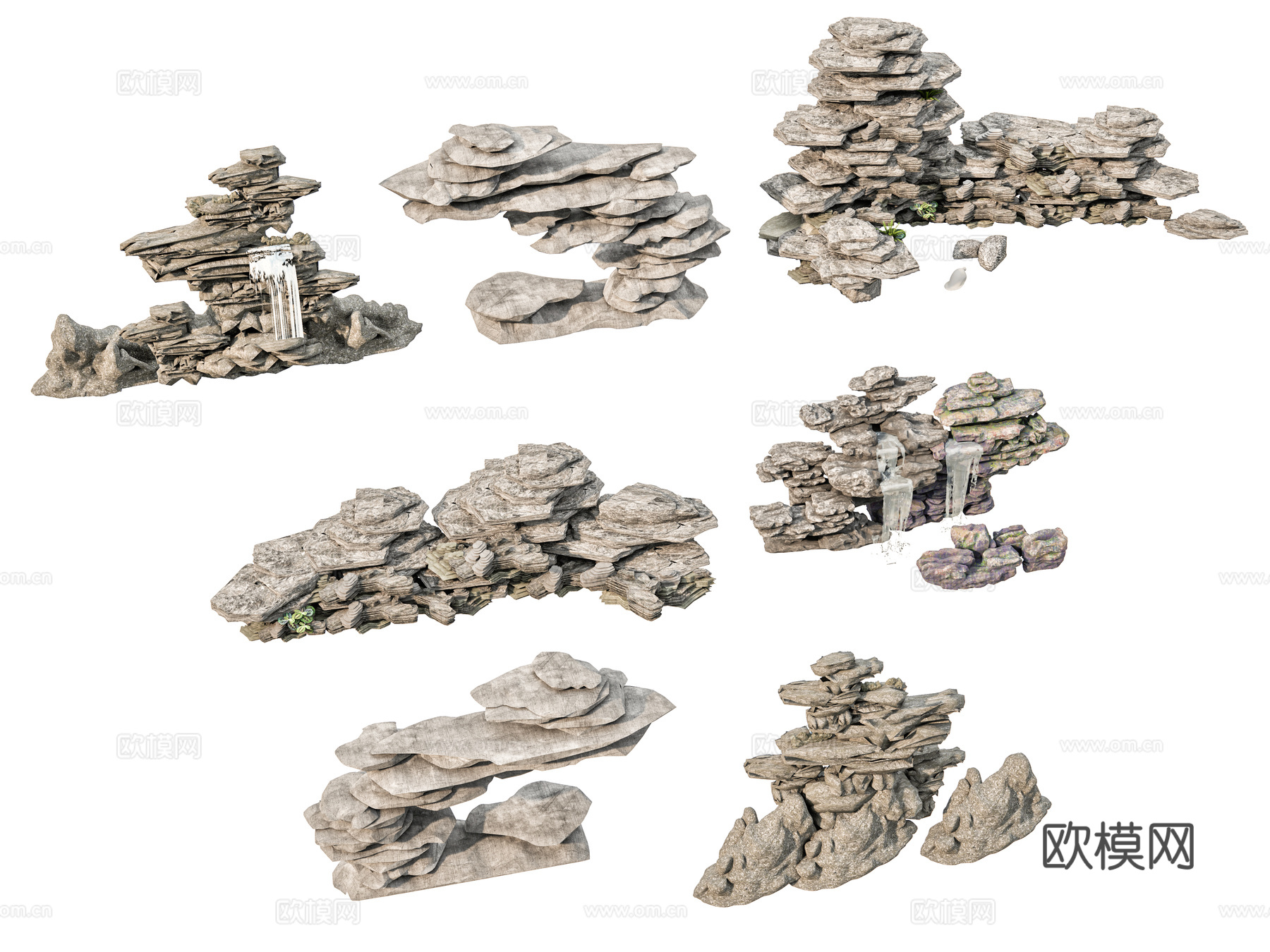 现代新中式石头 新中式庭院石头 庭院小品 庭院石头造景 石头su模型