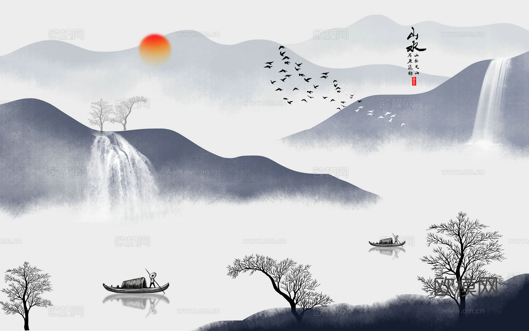 中式山水意境壁纸壁画装饰画