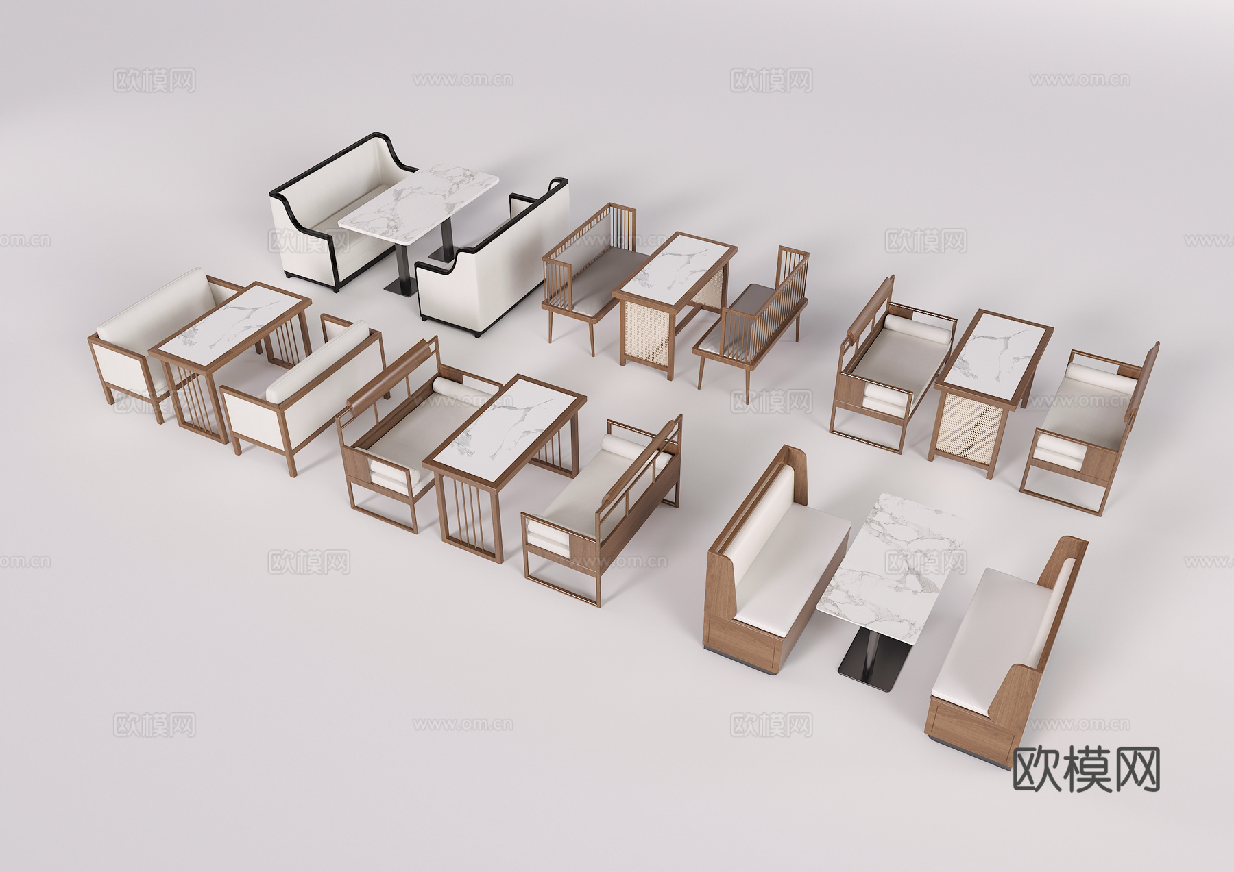 新中式卡座 卡座沙发 沙发卡座 休闲沙发 双人卡座 餐桌椅3d模型