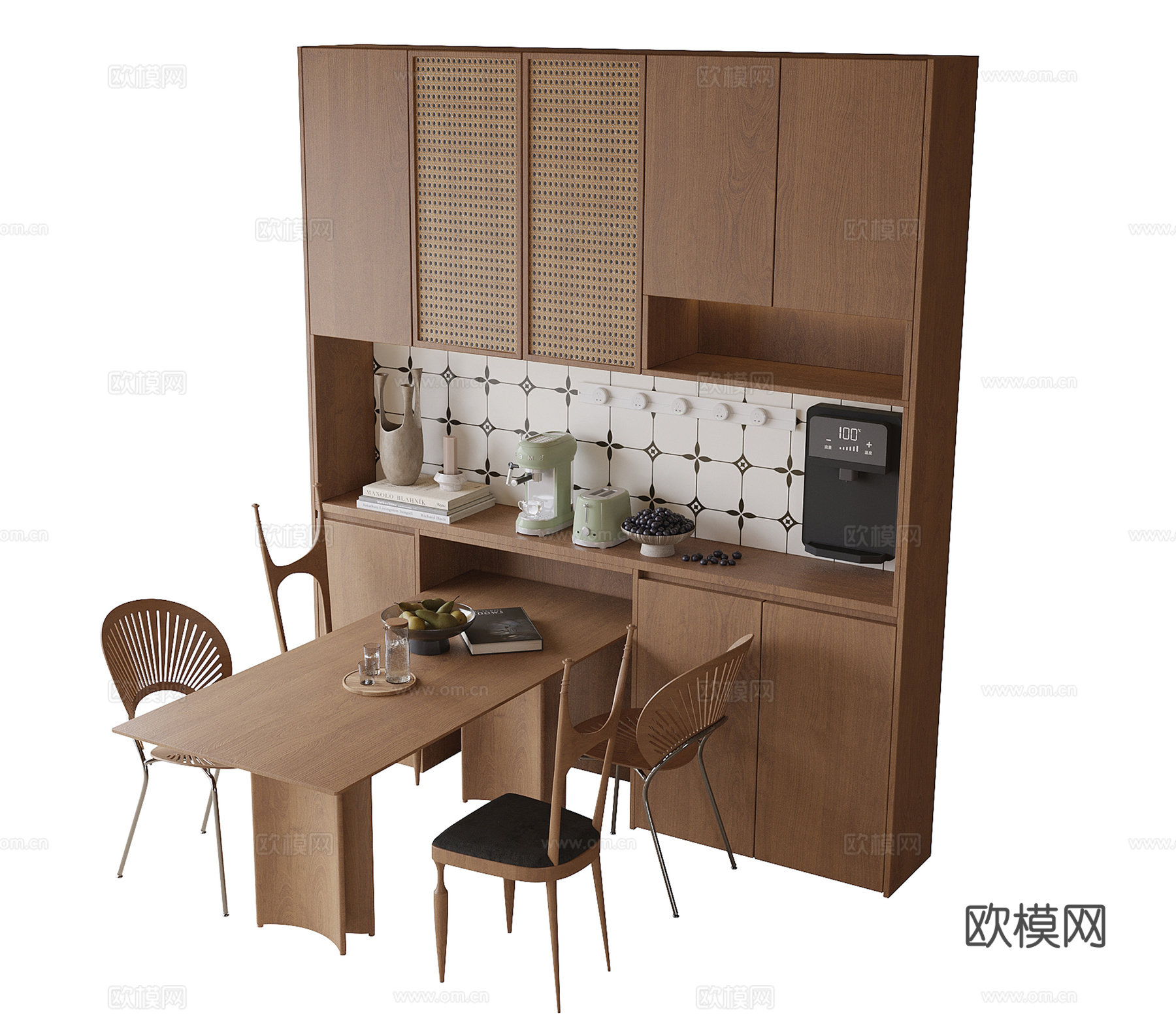 现代餐桌椅 餐椅 餐边柜su模型