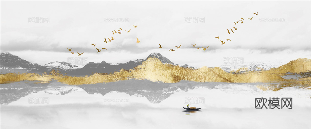 中式山水壁画壁纸  新中式山水壁纸壁画装饰画