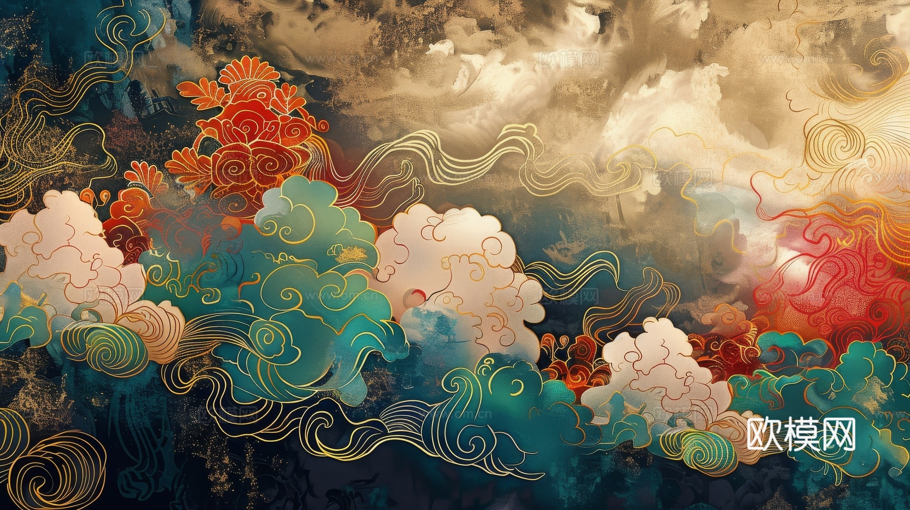 中式祥云壁纸壁画