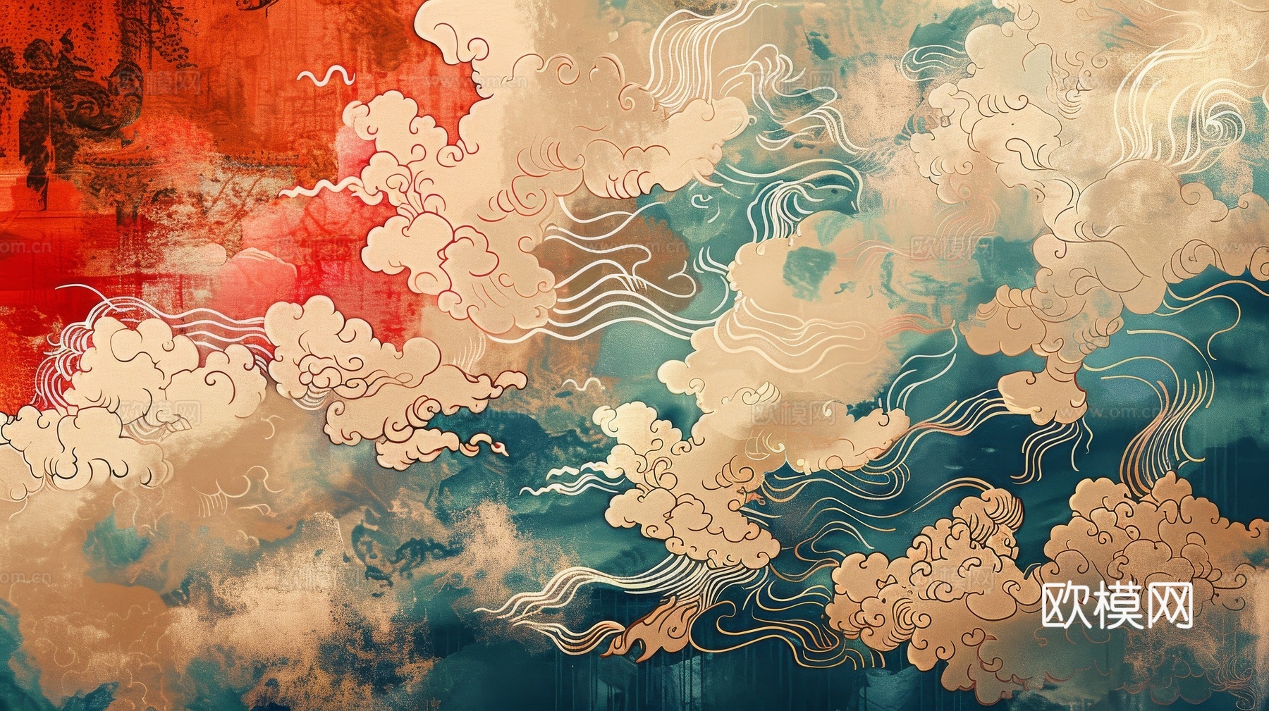 中式祥云壁纸壁画